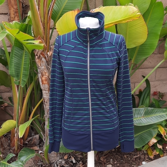Lululemon Nice Asana Jacket slalom stripe inkwell navy green 8 - Picture 2 of 13
